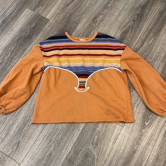 Zara Trafaluc Womens Orange Striped Long Sleeves Pullover Sweatshirt Size Small - Picture 5 of 7